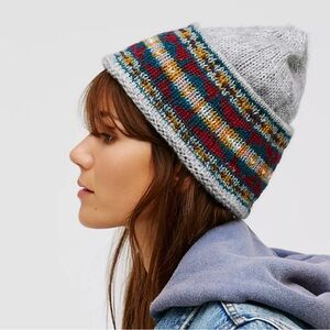 Free People Park Slope Knit Beanie with Fairisle Pattern